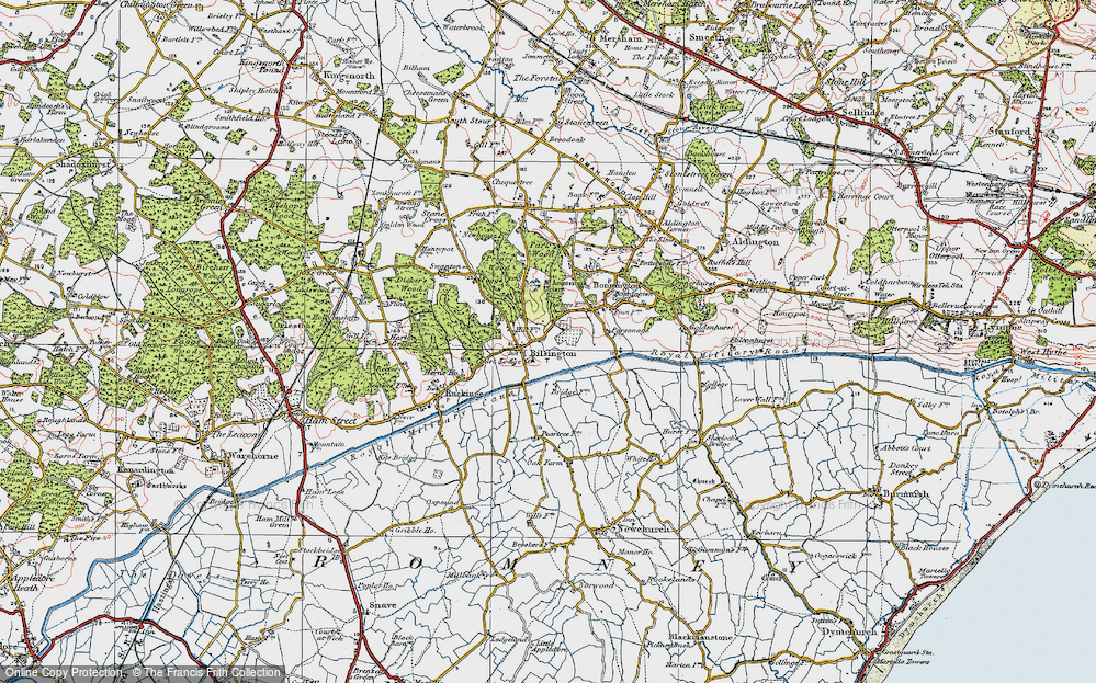 Old Map of Bilsington, 1921 in 1921