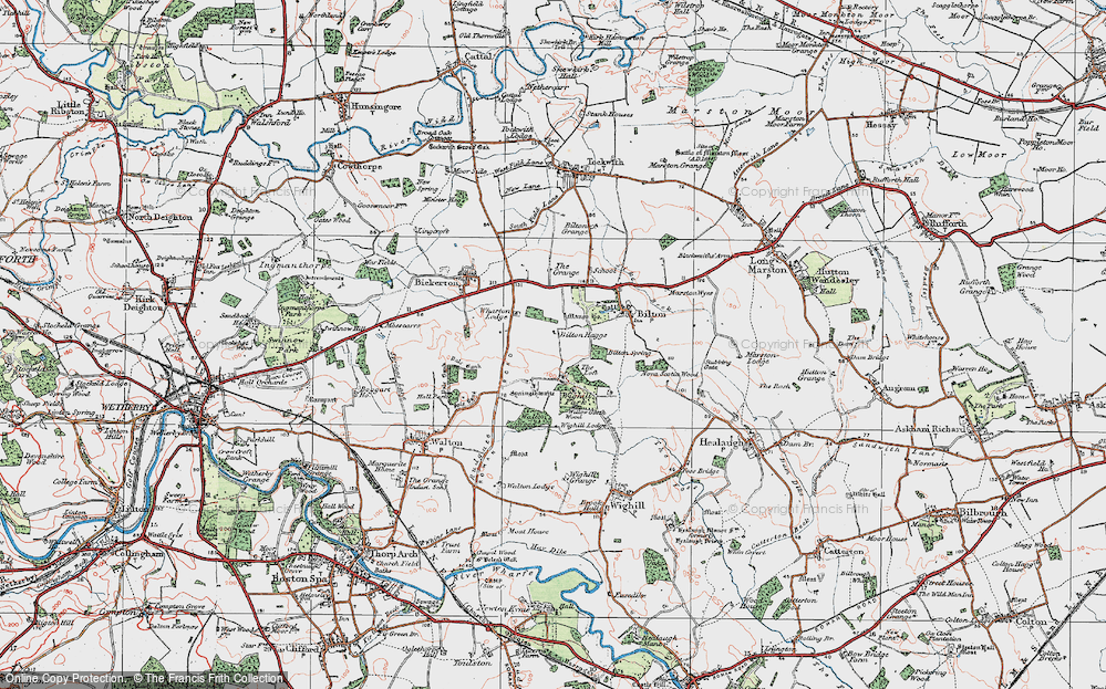 Old Map of Historic Map covering Wighill Lodge in 1925