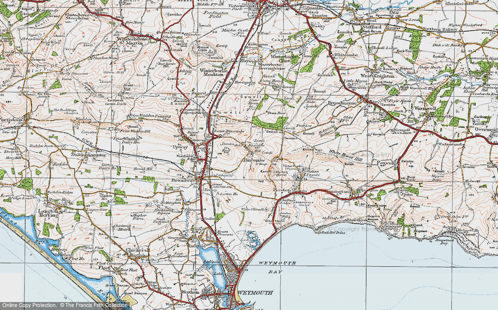Old Map of Historic Map covering Bincombe Hill in 1919