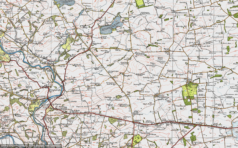 Old Map of Historic Map covering Todridge Fell in 1925