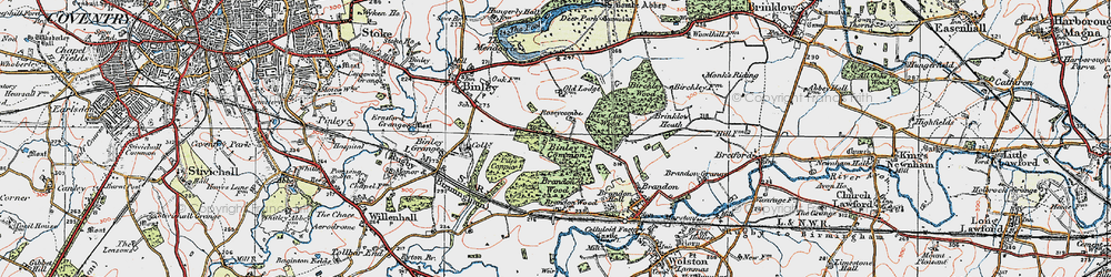 Old map of Binley Woods in 1920