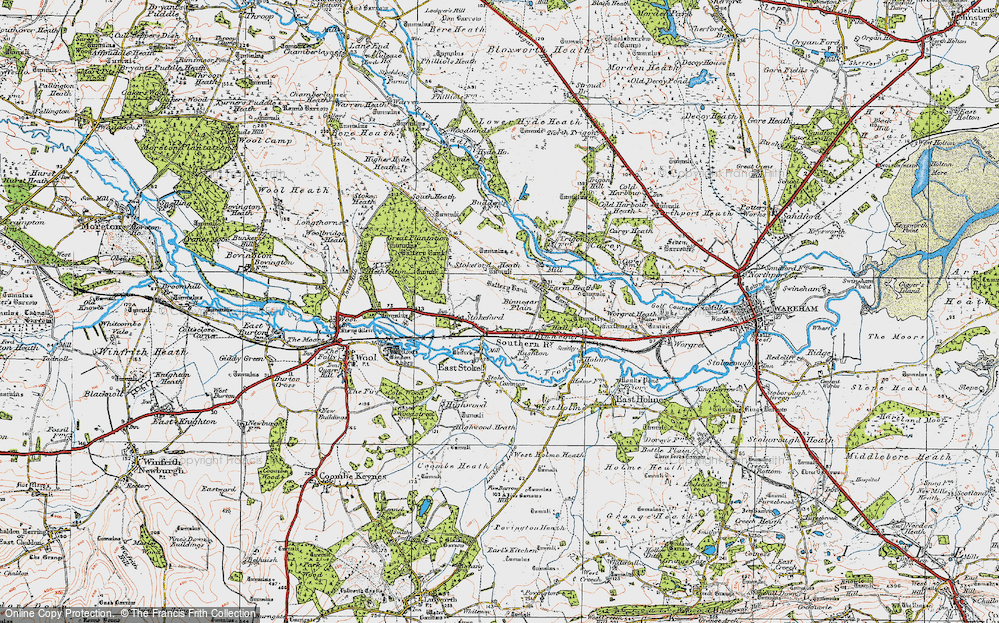 Old Map of Historic Map covering Binnegar Plain in 1919