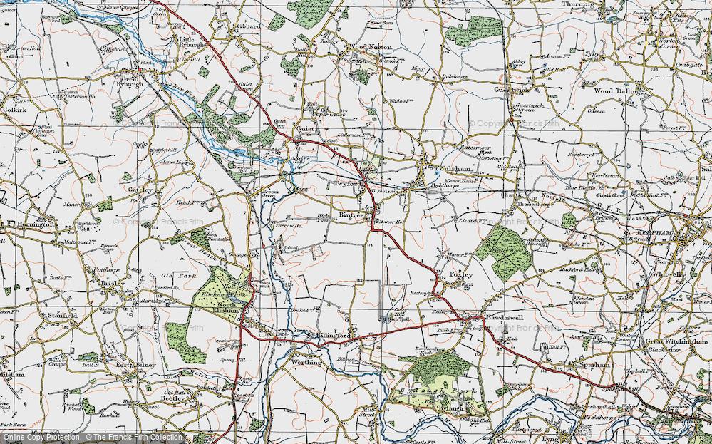 Old Map of Historic Map covering Bintree Hills in 1921