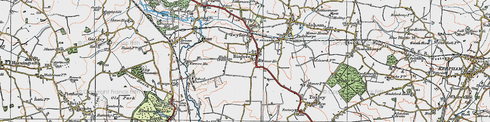 Old map of Bintree Hills in 1921