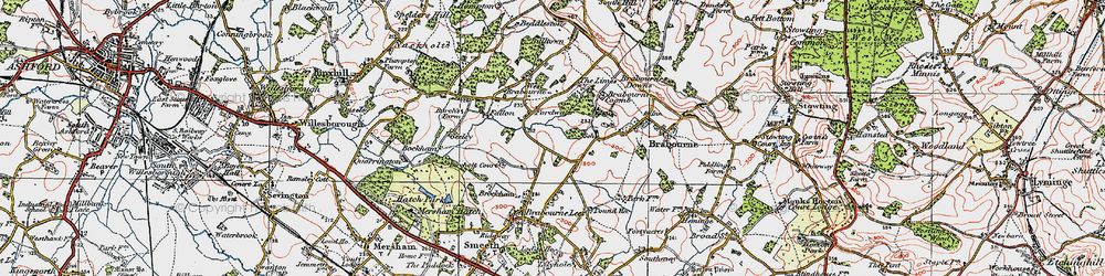 Old map of Bircholt Forstal in 1921