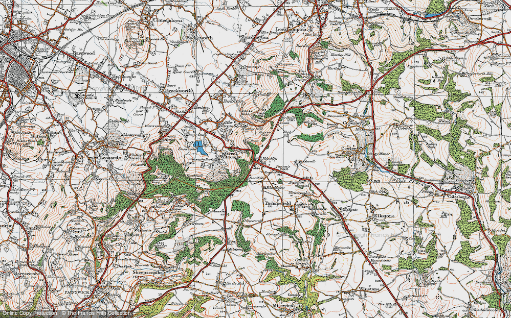 Old Map of Historic Map covering Birdlip Hill in 1919