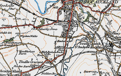 Old map of Bishop Auckland in 1925