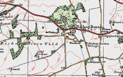 Old map of Bishop Burton in 1924