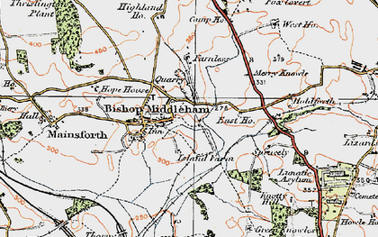 Old map of Bishop Middleham in 1925