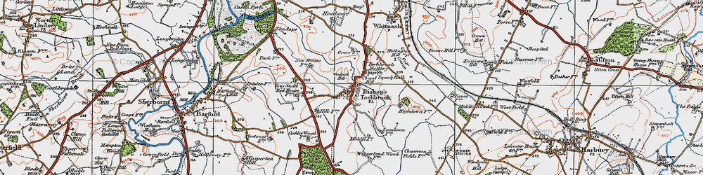 Old map of Bishop's Tachbrook in 1919