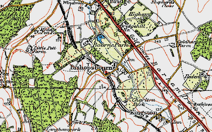 Old map of Bishopsbourne in 1920