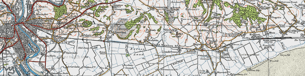 Old map of Bishton in 1919