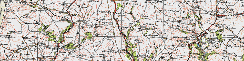 Old map of Bittadon in 1919
