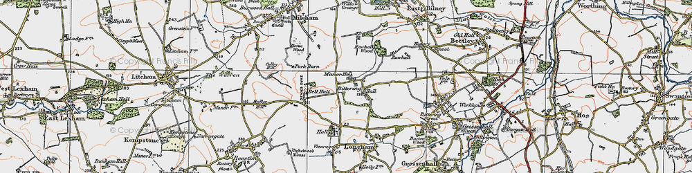 Old map of Bittering in 1921