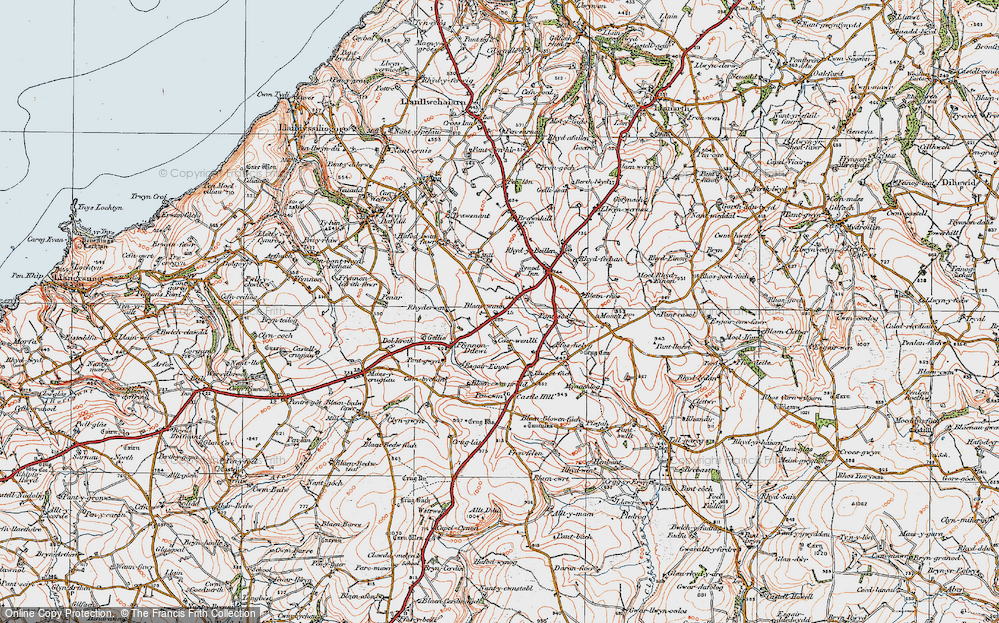 Old Map of Historic Map covering Afon Soden in 1923