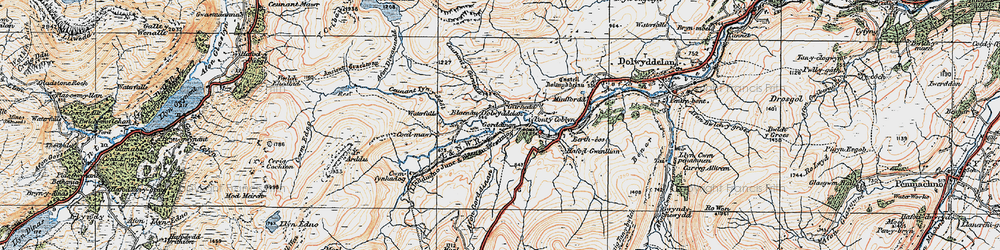 Old map of Afon Diwaunedd in 1922