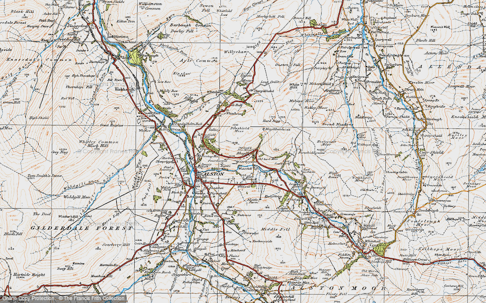 Old Map of Historic Map covering Broad Meadows in 1925