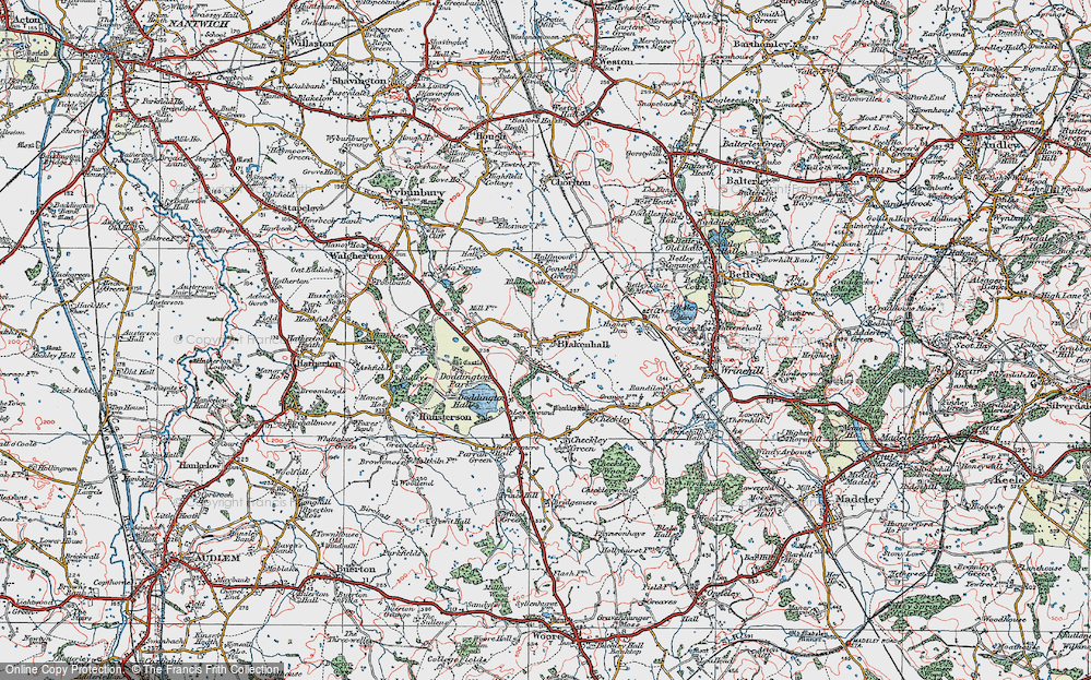 Old Map of Historic Map covering Blakenhall Moss in 1921
