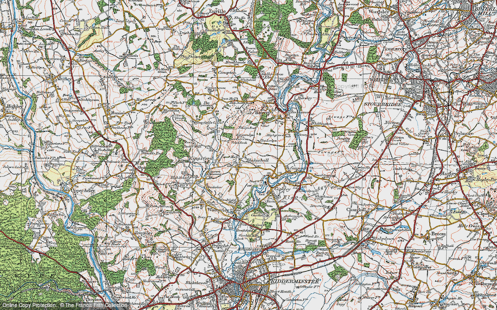 Old Map of Historic Map covering Blakeshall Common in 1921