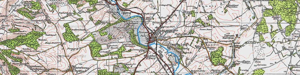 Old map of Blandford Forum in 1919
