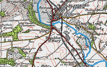 Old map of Blandford St Mary in 1919