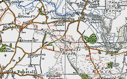 Old map of Tunstall Forest in 1921