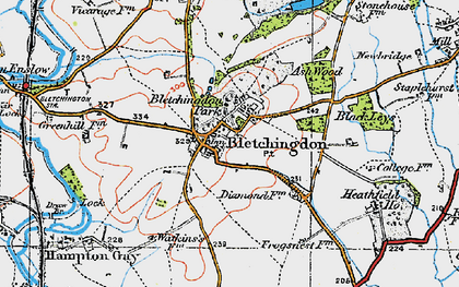 Old map of Bletchingdon in 1919