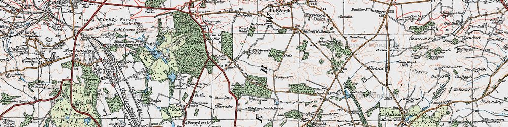 Old map of Blidworth Lodge in 1921