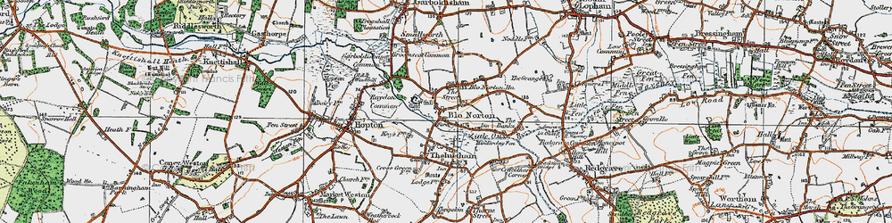Old map of Blo' Norton in 1920
