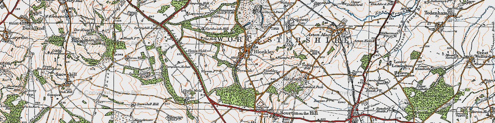 Old map of Bourton Woods in 1919