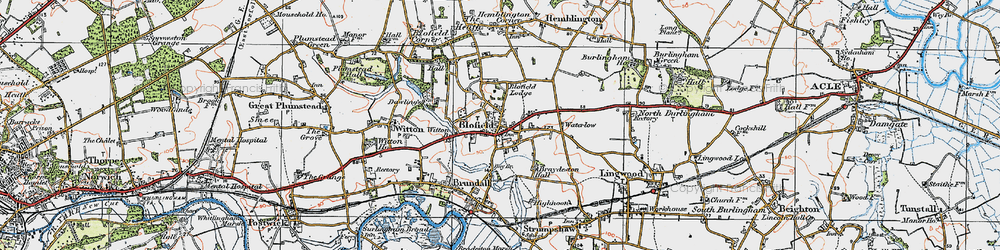 Old map of Blofield in 1922