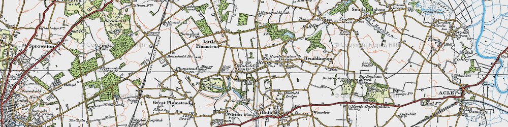 Old map of Blofield Corner in 1922