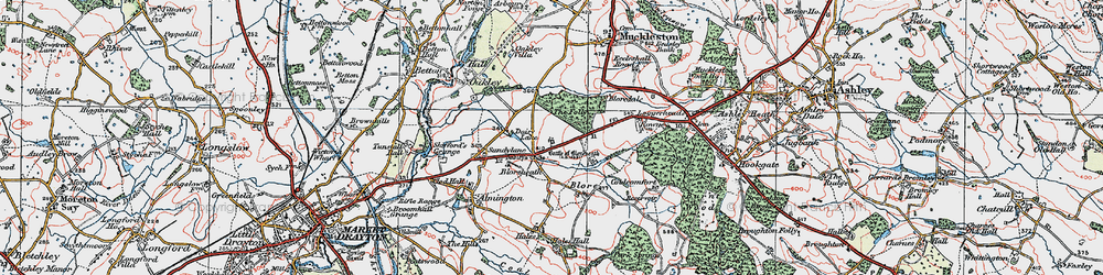 Old map of Bloreheath (1459) in 1921