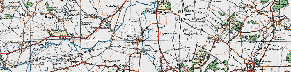 Old map of Blunham Grange in 1919