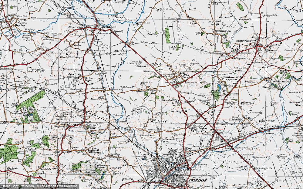 Old Map of Historic Map covering Blunsdon Hill in 1919