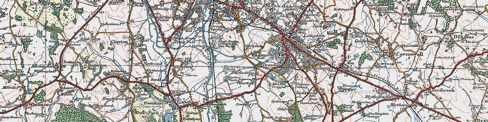 Old map of Blurton in 1921