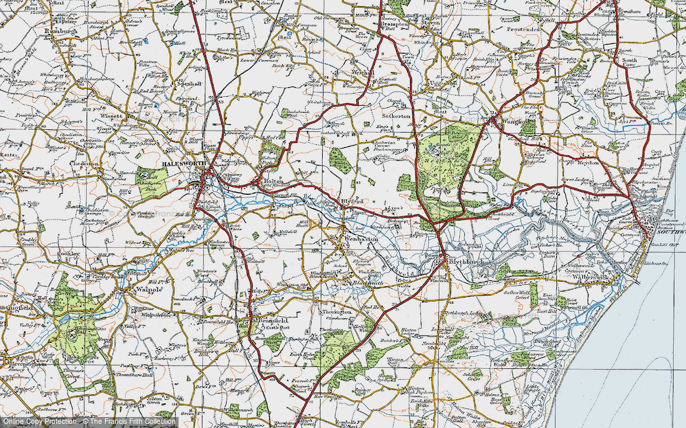 Old Map of Historic Map covering Blyford Wood in 1921
