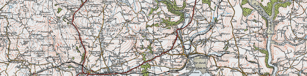 Old map of Bodelva in 1919