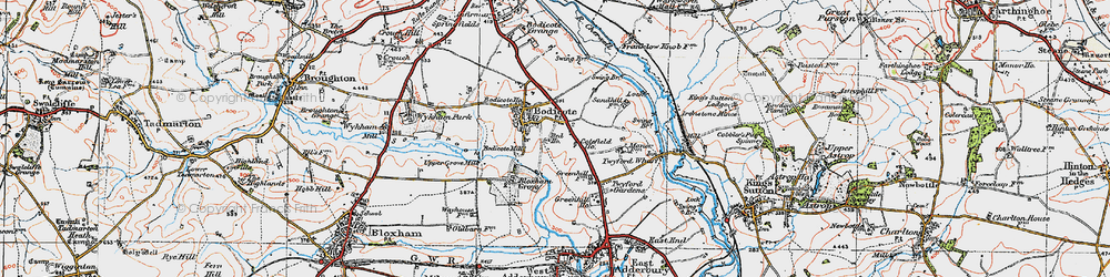 Old map of Bodicote in 1919