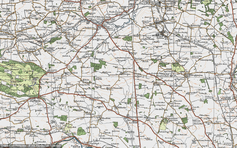 Old Map of Historic Map covering Bolam Grange in 1925