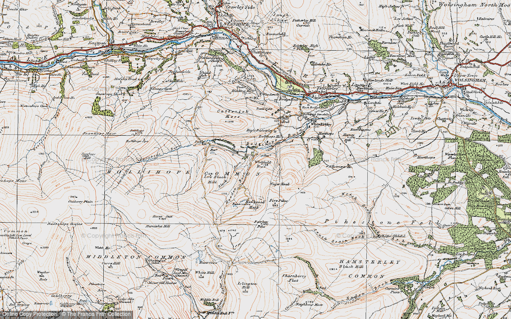 Old Map of Historic Map covering Whitfield Brow in 1925