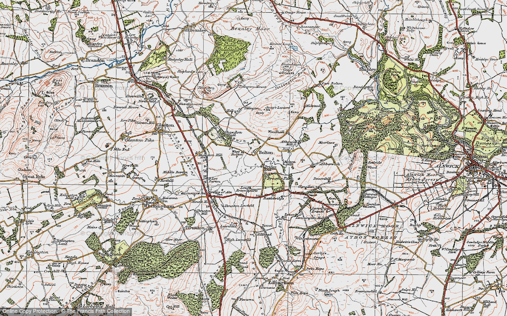 Old Map of Historic Map covering Abberwick Village in 1925
