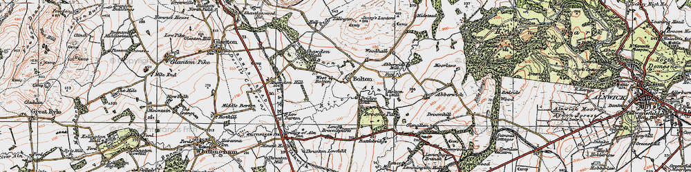 Old map of Abberwick Village in 1925