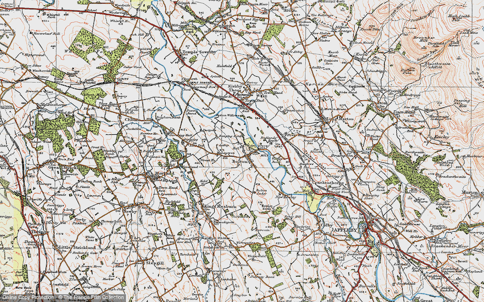 Old Map of Historic Map covering Westley Bank Cotts in 1925