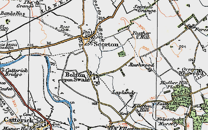 Old map of Bolton-on-Swale in 1925