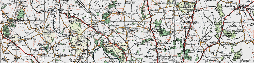 Old map of Bomere Heath in 1921