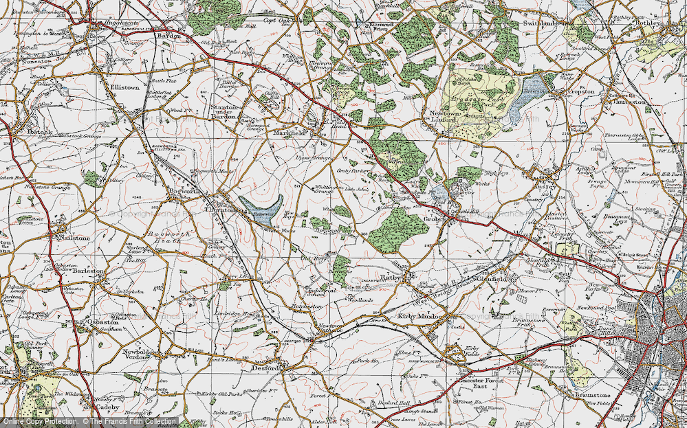 Old Map of Historic Map covering Whittington Grange in 1921