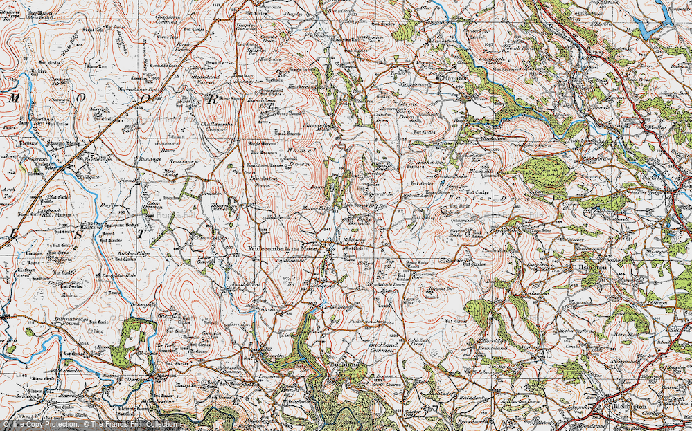 Old Map of Historic Map covering Blackaton Down in 1919