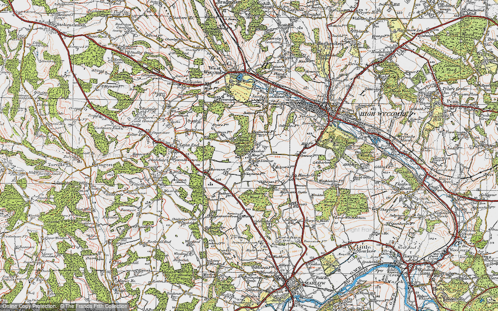 Old Map of Historic Map covering Booker Common in 1919