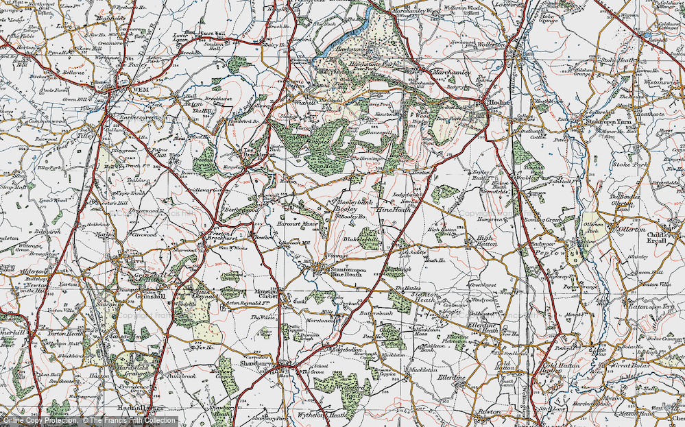 Old Map of Historic Map covering Booley Ho in 1921